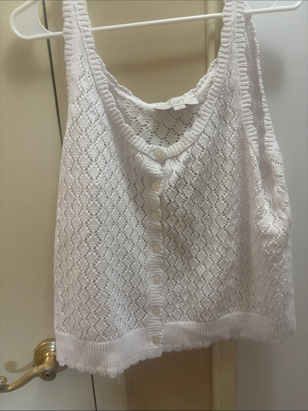 LOFT White Knit Eyelet Button-Front Camisole